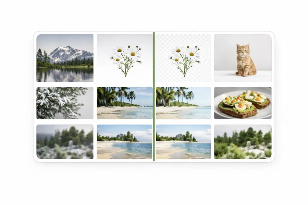 Grid comparing batch image conversion results across many thumbnails and diverse image types