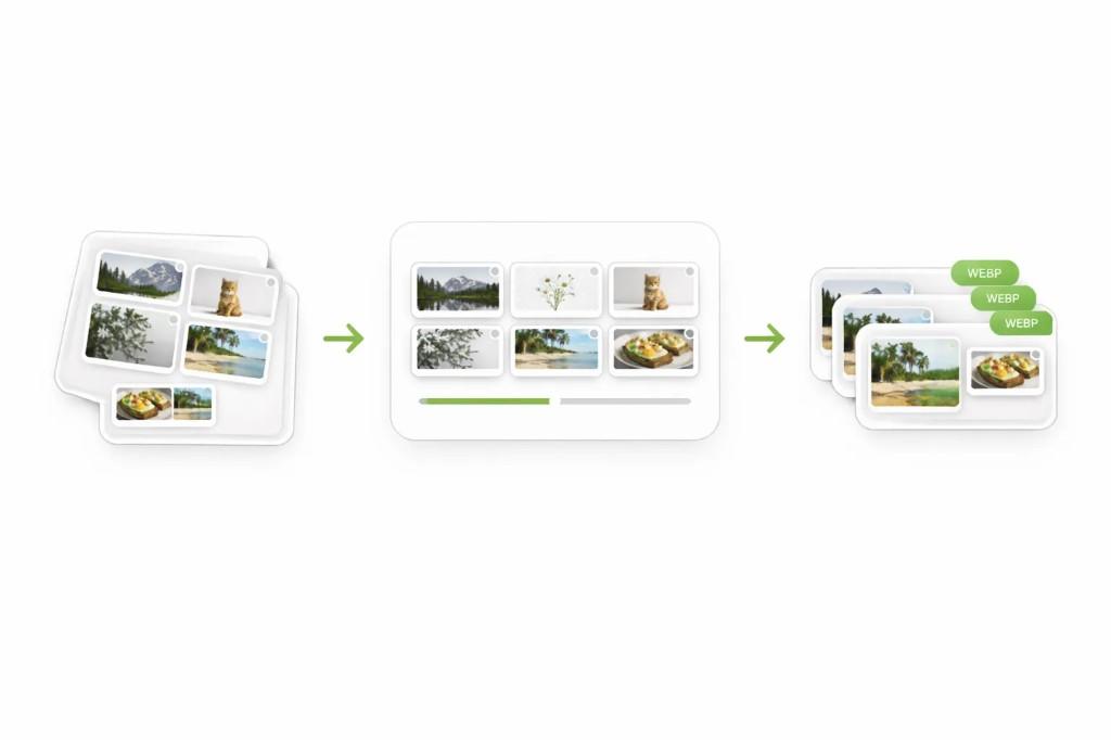 Bulk conversion workflow from multiple input images through processing to WebP output files