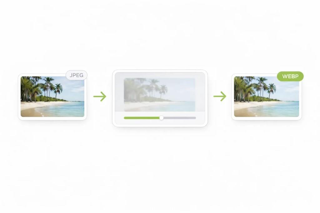 Workflow from JPEG source through processing to WebP output