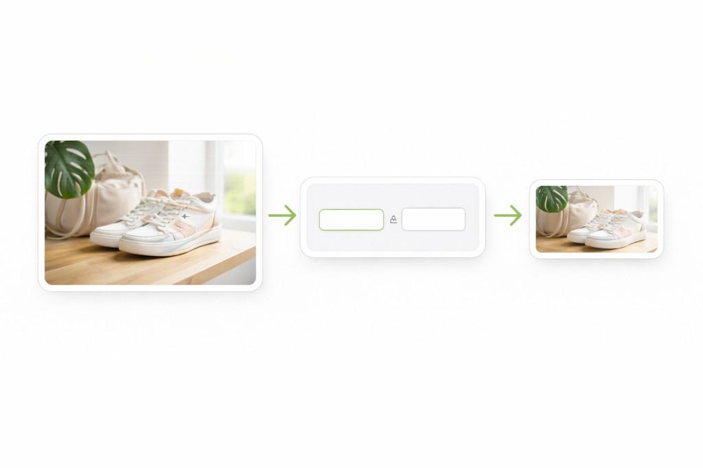 Workflow from original image through dimension controls to a smaller resized output