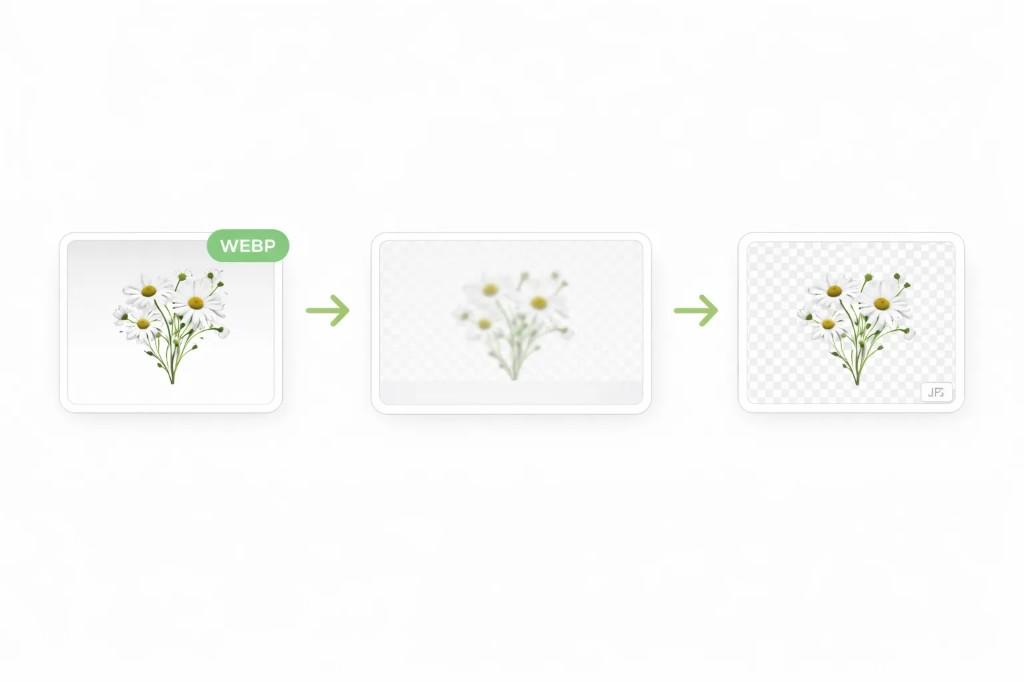 Workflow from WebP source through processing to PNG output with transparency support